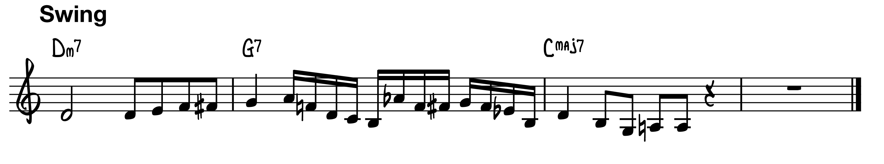 Nuottiesimerkki: kuudestoistaosien fraseerasu