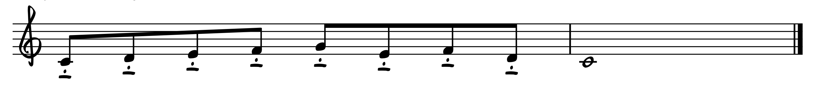 Nuottiesimerkki: Portato merkittynä tenutoviivoilla ja staccatopisteillä.