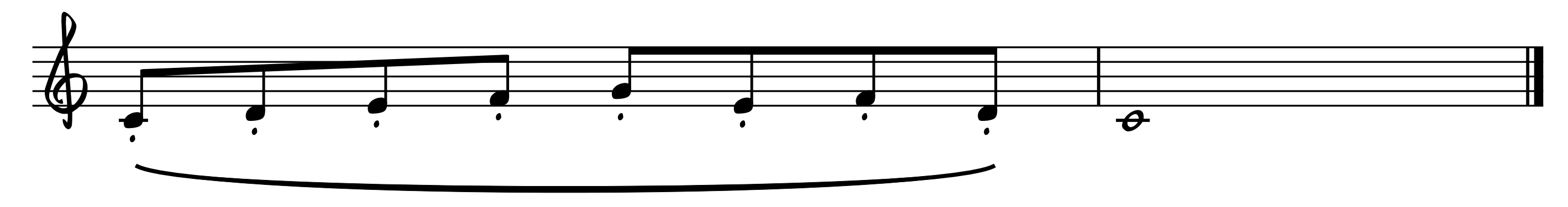 Nuottiesimerkki: Portato merkittynä legatokaarella ja pisteillä.