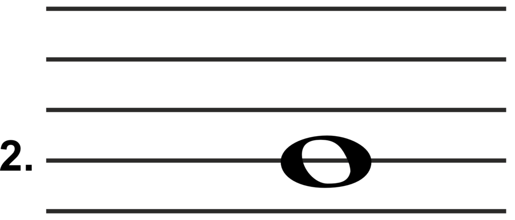 Nuottiesimerkki nuotista toisella viivalla.